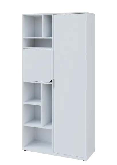 KSR6-83 L skříň šatní, 1x výsuvné ramínko, dvířka, niky, 2053x1022x400 mm, provedení levé, bílá