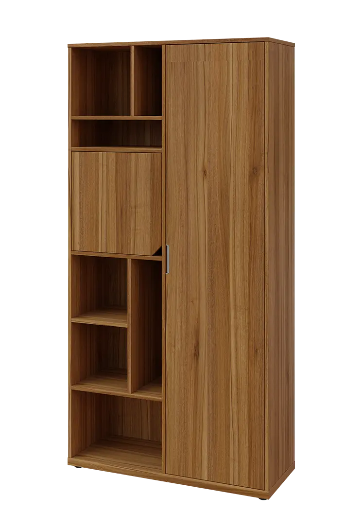 KSR6-83 L skříň šatní, 1x výsuvné ramínko, dvířka, niky, 2053x1022x400 mm, provedení levé, ořech světlý