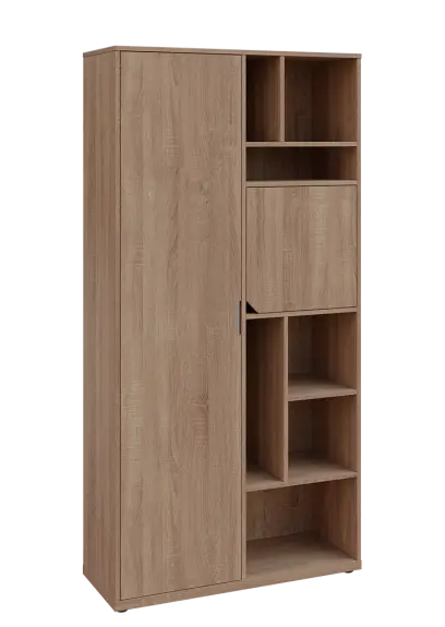 KSR6-83 P skříň šatní, 1x výsuvné ramínko, dvířka, niky, 2053x1022x400 mm, provedení pravé, dub bardolino