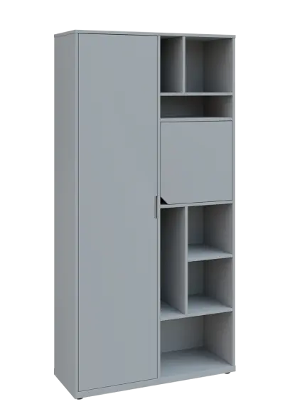 KSR6-83 P skříň šatní, 1x výsuvné ramínko, dvířka, niky, 2053x1022x400 mm, provedení pravé, šedá