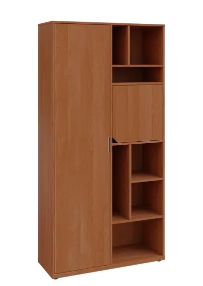 KSR6-83 P skříň šatní, 1x výsuvné ramínko, dvířka, niky, 2053x1022x400 mm, provedení pravé, olše jantar