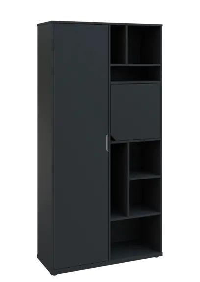 KSR6-83 P skříň šatní, 1x výsuvné ramínko, dvířka, niky, 2053x1022x400 mm, provedení pravé, antracit