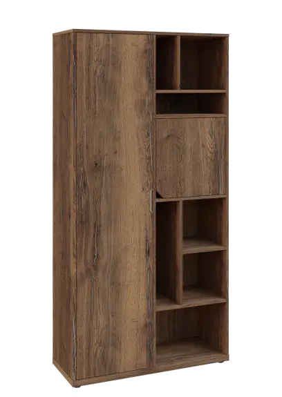 KSR6-83 P skříň šatní, 1x výsuvné ramínko, dvířka, niky, 2053x1022x400 mm, provedení pravé, dub halifax cínový