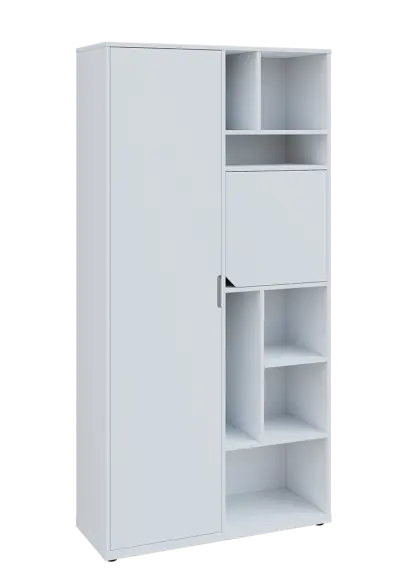 KSR6-83 P skříň šatní, 1x výsuvné ramínko, dvířka, niky, 2053x1022x400 mm, provedení pravé, bílá