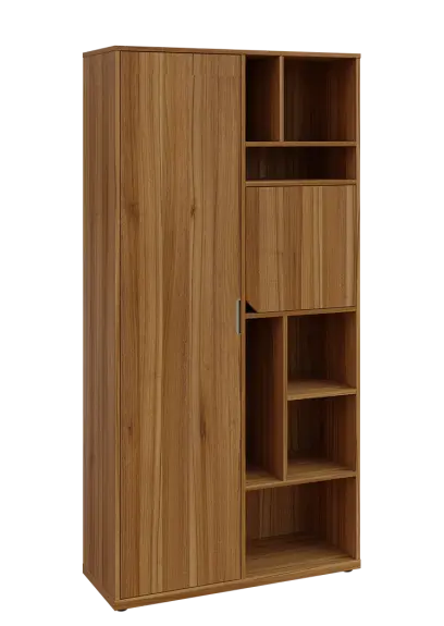 KSR6-83 P skříň šatní, 1x výsuvné ramínko, dvířka, niky, 2053x1022x400 mm, provedení pravé, ořech světlý