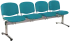 CL - 24, čalouněná lavice do čekárny, 4-sedák, koženka AN - 078 tyrkysová, kostra stříbrná