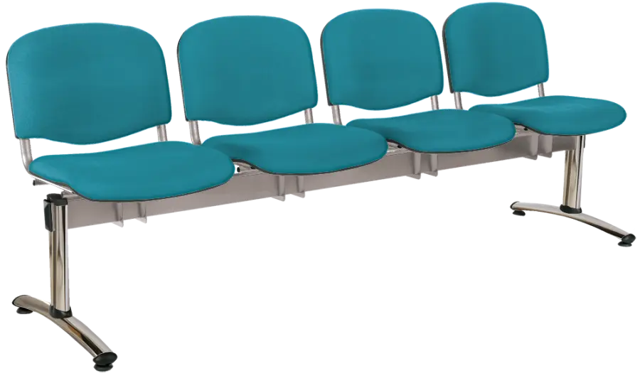 CL - 24, čalouněná lavice do čekárny, 4-sedák, koženka AN - 078 tyrkysová, kostra stříbrná