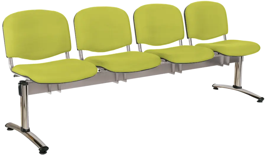 CL - 24, čalouněná lavice do čekárny, 4-sedák, koženka AN - 079 citrónově zelená, kostra stříbrná