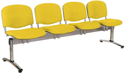 CL - 24, čalouněná lavice do čekárny, 4-sedák, koženka AN - 036 žlutá, kostra stříbrná