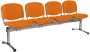 CL - 24, čalouněná lavice do čekárny, 4-sedák, koženka AN - 030 oranžová, kostra stříbrná