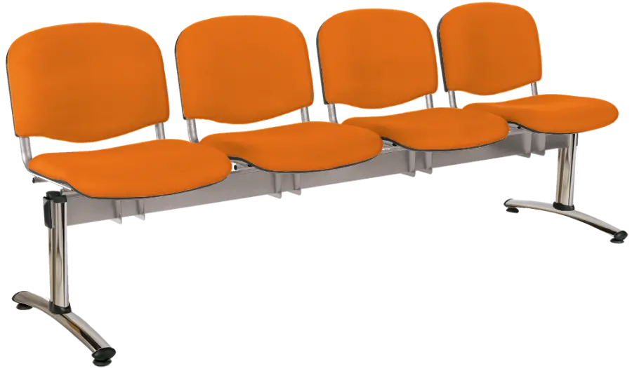 CL - 24, čalouněná lavice do čekárny, 4-sedák, koženka AN - 030 oranžová, kostra stříbrná