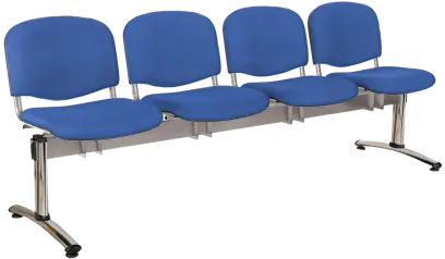 CL - 24, čalouněná lavice do čekárny, 4-sedák, koženka AN - 067 nebeská modrá, kostra stříbrná