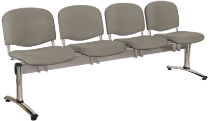 CL - 24, čalouněná lavice do čekárny, 4-sedák, koženka AN - 052 šedá, kostra stříbrná