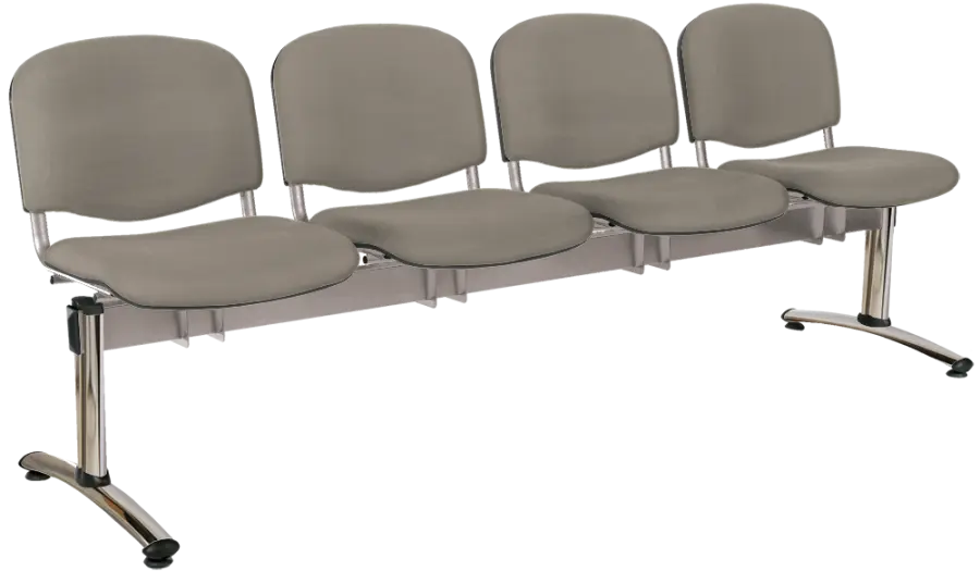 CL - 24, čalouněná lavice do čekárny, 4-sedák, koženka AN - 052 šedá, kostra stříbrná