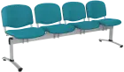 CL - 24, čalouněná lavice do čekárny, 4-sedák, koženka AN - 078 tyrkysová, kostra chrom