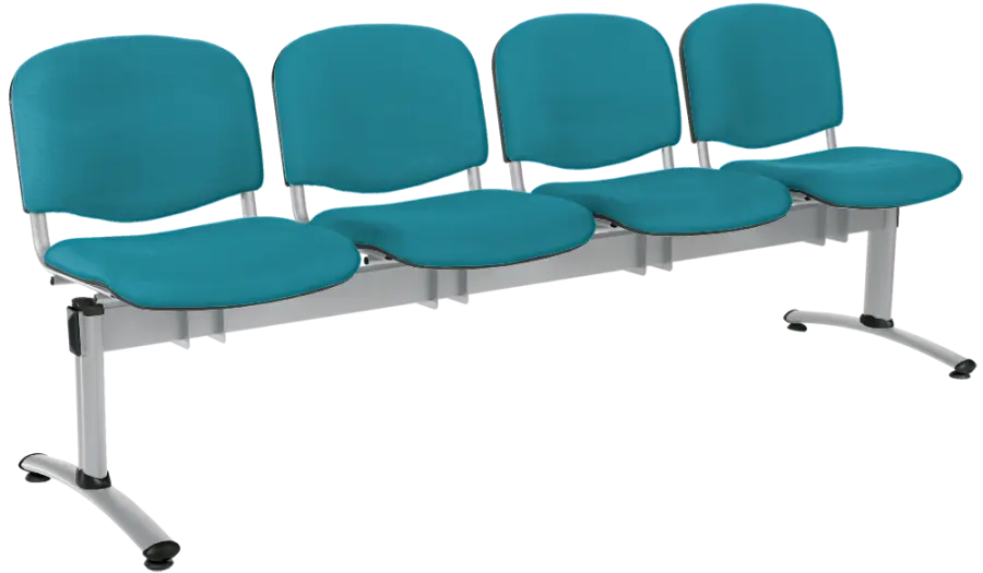 CL - 24, čalouněná lavice do čekárny, 4-sedák, koženka AN - 078 tyrkysová, kostra chrom