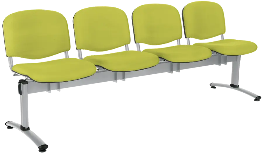 CL - 24, čalouněná lavice do čekárny, 4-sedák, koženka AN - 079 citrónově zelená, kostra chrom