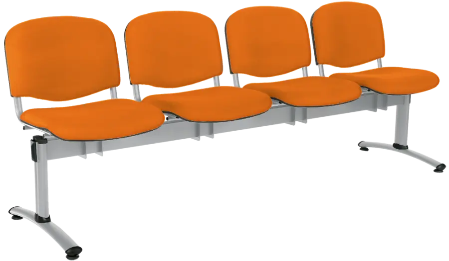 CL - 24, čalouněná lavice do čekárny, 4-sedák, koženka AN - 030 oranžová, kostra chrom