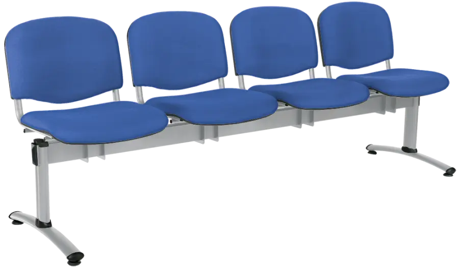 CL - 24, čalouněná lavice do čekárny, 4-sedák, koženka AN - 067 nebeská modrá, kostra chrom