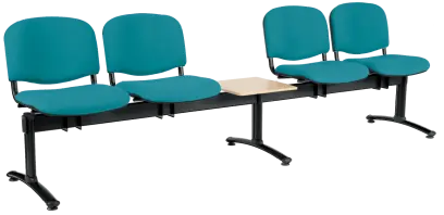 CL - 25 + D, čalouněná lavice do čekárny, 4-sedák, stolek, koženka AN - 078 tyrkysová, kostra černá
