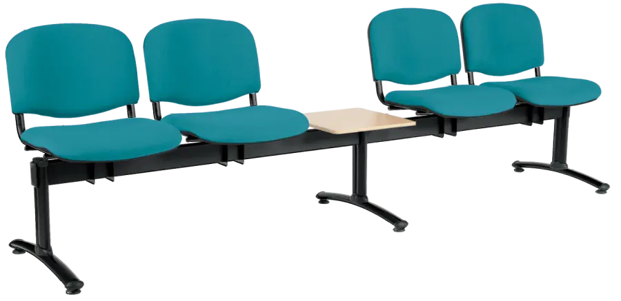 CL - 25 + D, čalouněná lavice do čekárny, 4-sedák, stolek, koženka AN - 078 tyrkysová, kostra černá