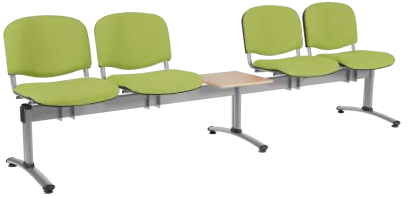 CL - 25 + D, čalouněná lavice do čekárny, 4-sedák, stolek, koženka AN - 079 citrónově zelená, kostra stříbrná