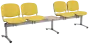 CL - 25 + D, čalouněná lavice do čekárny, 4-sedák, stolek, koženka AN - 036 žlutá, kostra stříbrná