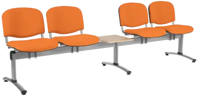 CL - 25 + D, čalouněná lavice do čekárny, 4-sedák, stolek, koženka AN - 030 oranžová, kostra stříbrná