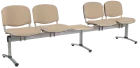 CL - 25 + D, čalouněná lavice do čekárny, 4-sedák, stolek, koženka AN - 096 béžová, kostra stříbrná