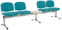 CL - 25 + D, čalouněná lavice do čekárny, 4-sedák, stolek, koženka AN - 078 tyrkysová, kostra chrom