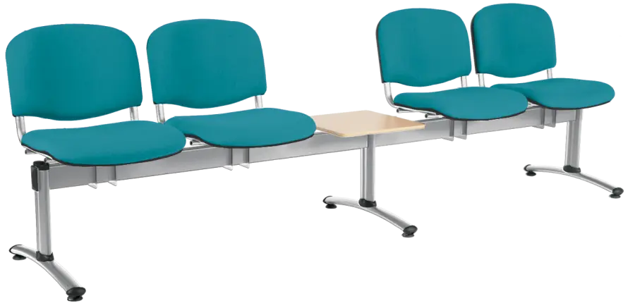 CL - 25 + D, čalouněná lavice do čekárny, 4-sedák, stolek, koženka AN - 078 tyrkysová, kostra chrom