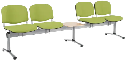 CL - 25 + D, čalouněná lavice do čekárny, 4-sedák, stolek, koženka AN - 079 citrónově zelená, kostra chrom