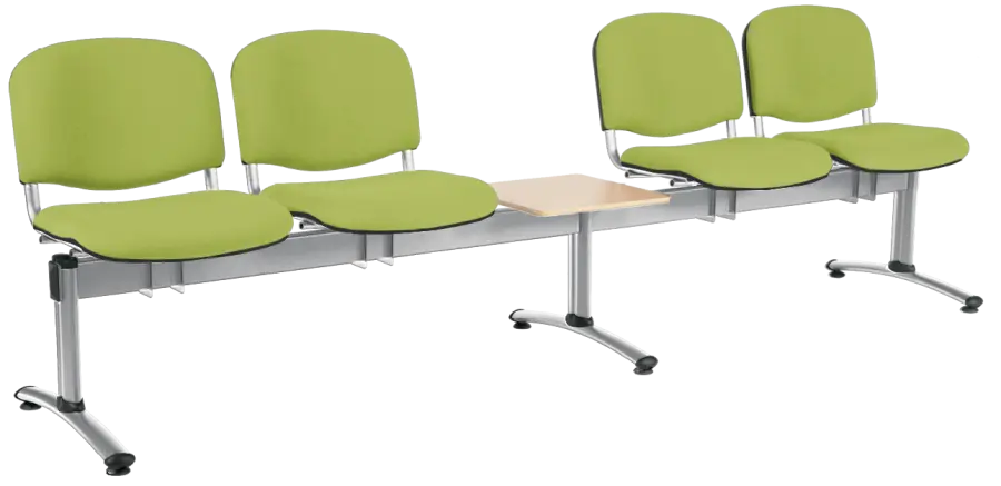 CL - 25 + D, čalouněná lavice do čekárny, 4-sedák, stolek, koženka AN - 079 citrónově zelená, kostra chrom