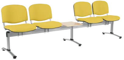 CL - 25 + D, čalouněná lavice do čekárny, 4-sedák, stolek, koženka AN - 036 žlutá, kostra chrom