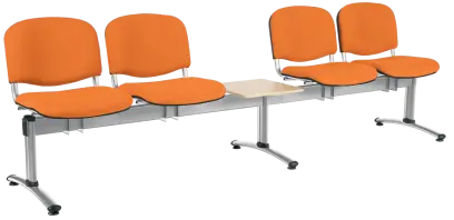 CL - 25 + D, čalouněná lavice do čekárny, 4-sedák, stolek, koženka AN - 030 oranžová, kostra chrom