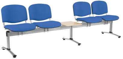 CL - 25 + D, čalouněná lavice do čekárny, 4-sedák, stolek, koženka AN - 067 nebeská modrá, kostra chrom