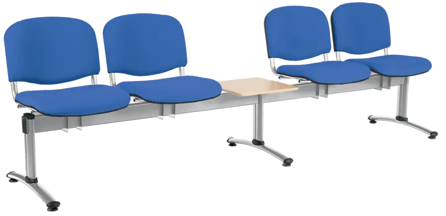 CL - 25 + D, čalouněná lavice do čekárny, 4-sedák, stolek, koženka AN - 067 nebeská modrá, kostra chrom