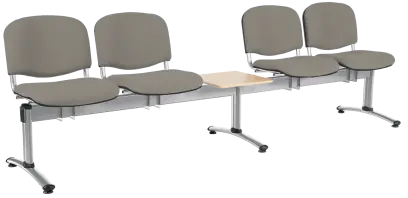 CL - 25 + D, čalouněná lavice do čekárny, 4-sedák, stolek, koženka AN - 052 šedá, kostra chrom