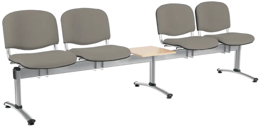 CL - 25 + D, čalouněná lavice do čekárny, 4-sedák, stolek, koženka AN - 052 šedá, kostra chrom