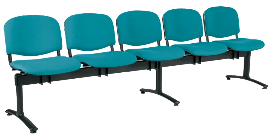 CL - 25, čalouněná lavice do čekárny, 5-sedák, koženka AN - 078 tyrkysová, kostra černá