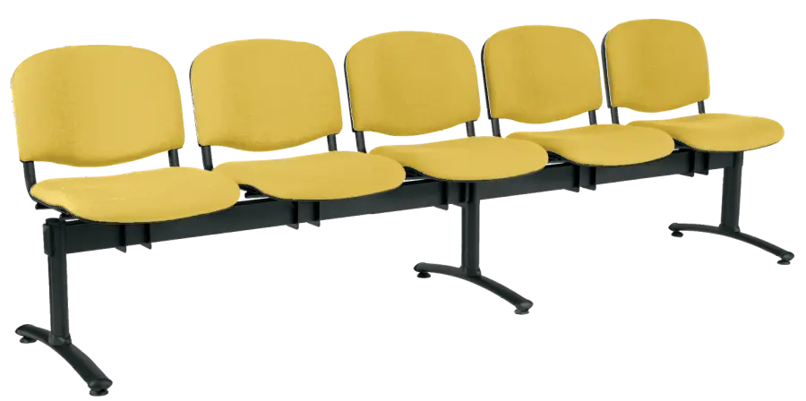 CL - 25, čalouněná lavice do čekárny, 5-sedák, koženka AN - 036 žlutá, kostra černá