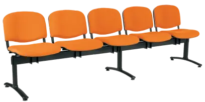 CL - 25, čalouněná lavice do čekárny, 5-sedák, koženka AN - 030 oranžová, kostra černá