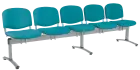 CL - 25, čalouněná lavice do čekárny, 5-sedák, koženka AN - 078 tyrkysová, kostra stříbrná