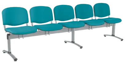 CL - 25, čalouněná lavice do čekárny, 5-sedák, koženka AN - 078 tyrkysová, kostra stříbrná
