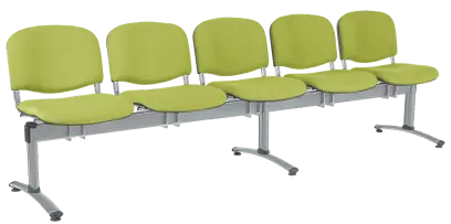 CL - 25, čalouněná lavice do čekárny, 5-sedák, koženka AN - 079 citrónově zelená, kostra stříbrná