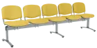 CL - 25, čalouněná lavice do čekárny, 5-sedák, koženka AN - 036 žlutá, kostra stříbrná