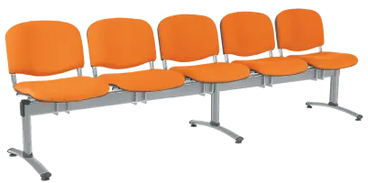 CL - 25, čalouněná lavice do čekárny, 5-sedák, koženka AN - 030 oranžová, kostra stříbrná
