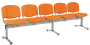 CL - 25, čalouněná lavice do čekárny, 5-sedák, koženka AN - 030 oranžová, kostra stříbrná