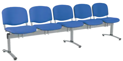 CL - 25, čalouněná lavice do čekárny, 5-sedák, koženka AN - 067 nebeská modrá, kostra stříbrná