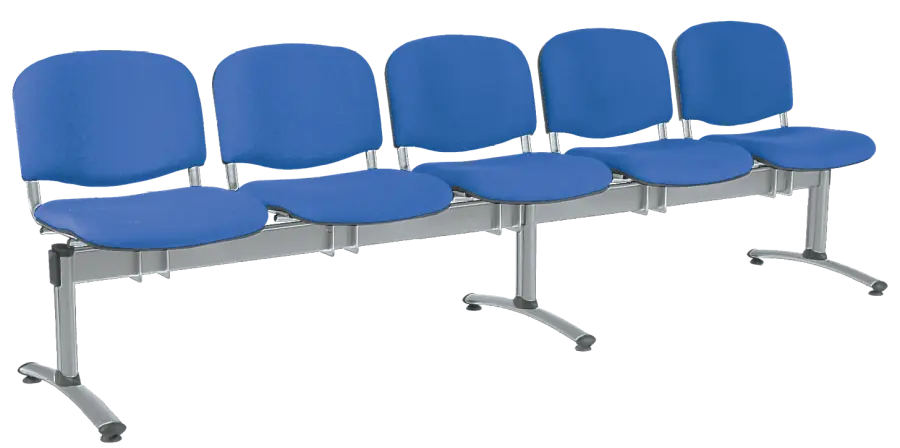 CL - 25, čalouněná lavice do čekárny, 5-sedák, koženka AN - 067 nebeská modrá, kostra stříbrná